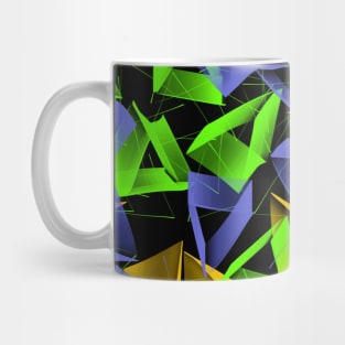 3D Purple Green Yellow Triangles on Black Abstract Mug